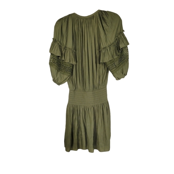 NWT Ramy Brook Olive Green Bell Sleeve Smocked Mara Dress - Picture 5 of 8